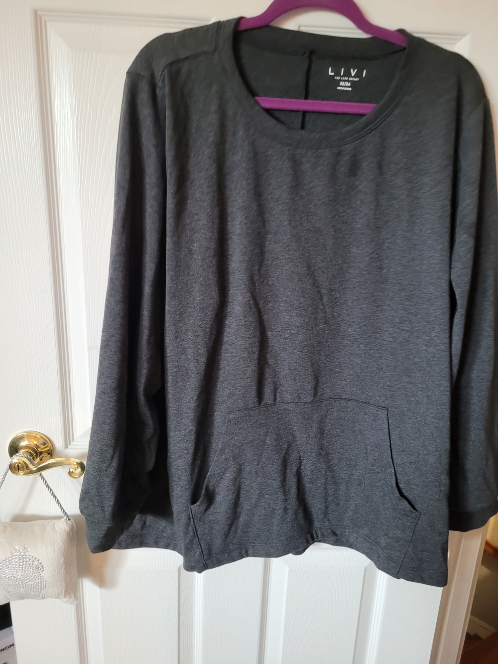 Livi Active Charcoal Gray Long Sleeve Pullover with Front Pocket